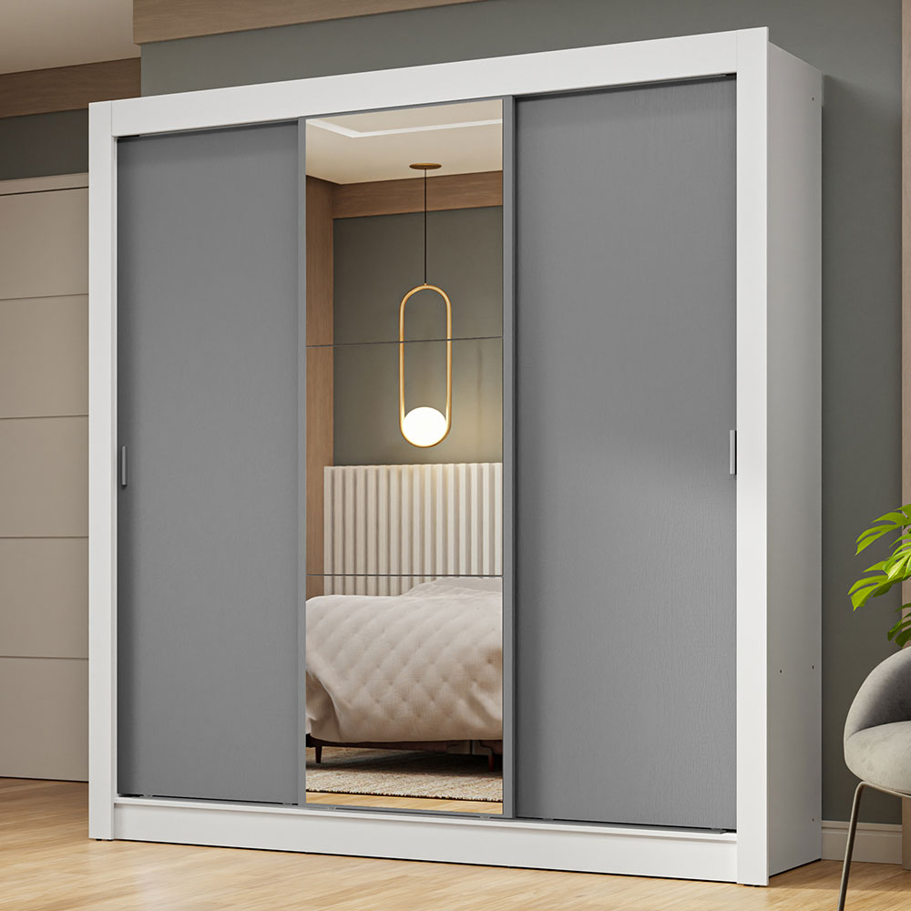 Clóset Matrimonial 3 Puertas Corredizas con Espejo Blanco/Gris Nobre