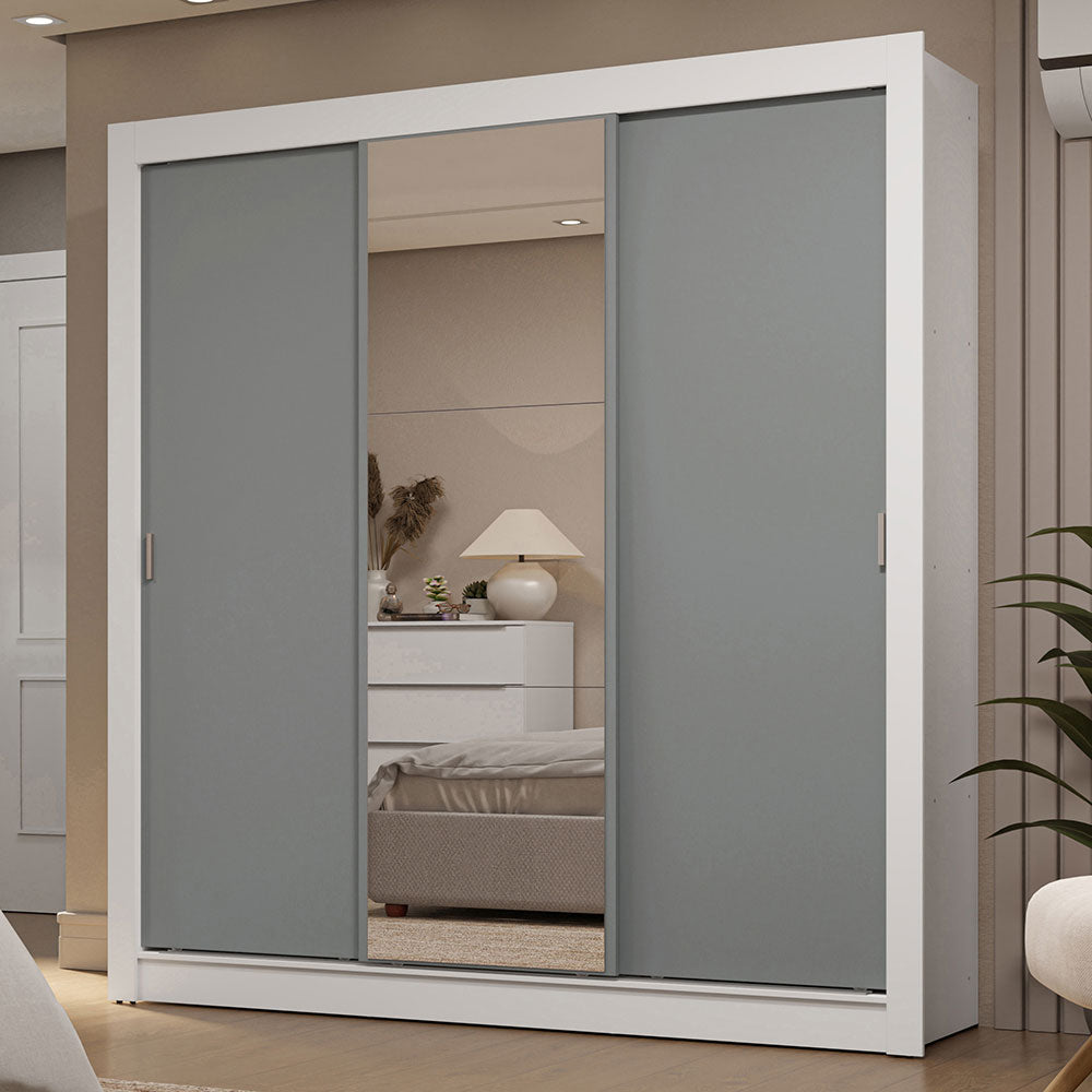 Clóset Matrimonial 3 Puertas Corredizas con Espejos 4 Cajones Blanco/Gris Sublime Plus