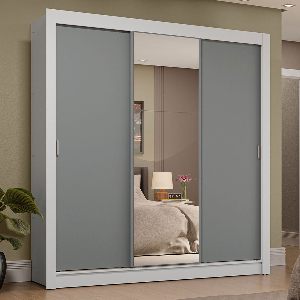 Clóset Matrimonial 3 Puertas Corredizas con Espejo 4 Cajones Blanco/Gris Sublime Plus