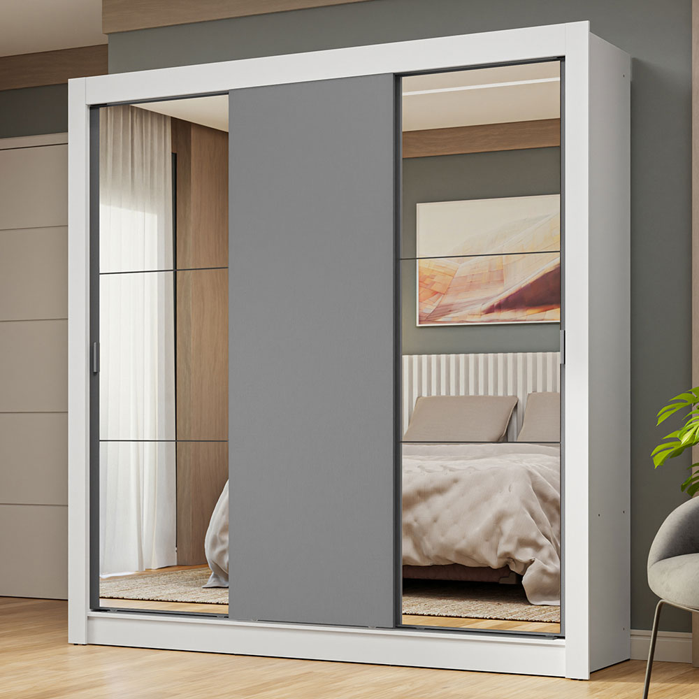 Clóset Matrimonial 3 Puertas Corredizas con Espejo Blanco/Gris Nobre