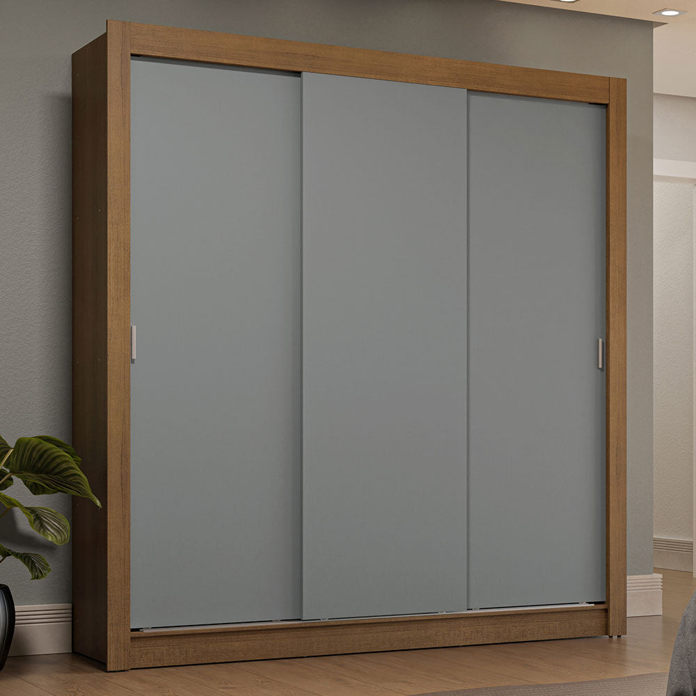 Clóset Matrimonial 3 Puertas Corredizas con Espejos 4 Cajones Marrón/Gris Sublime Plus