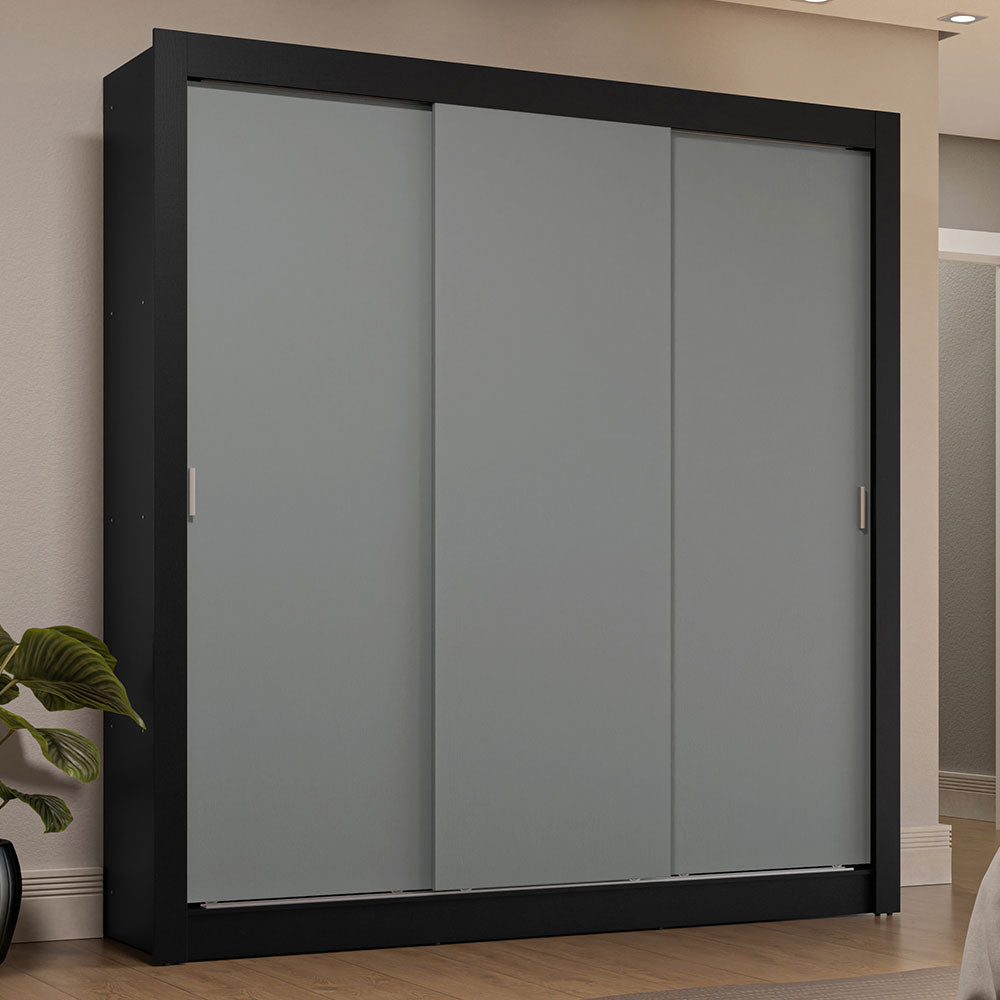 Clóset Matrimonial 3 Puertas Corredizas 4 Cajones Negro/Gris Sublime Plus