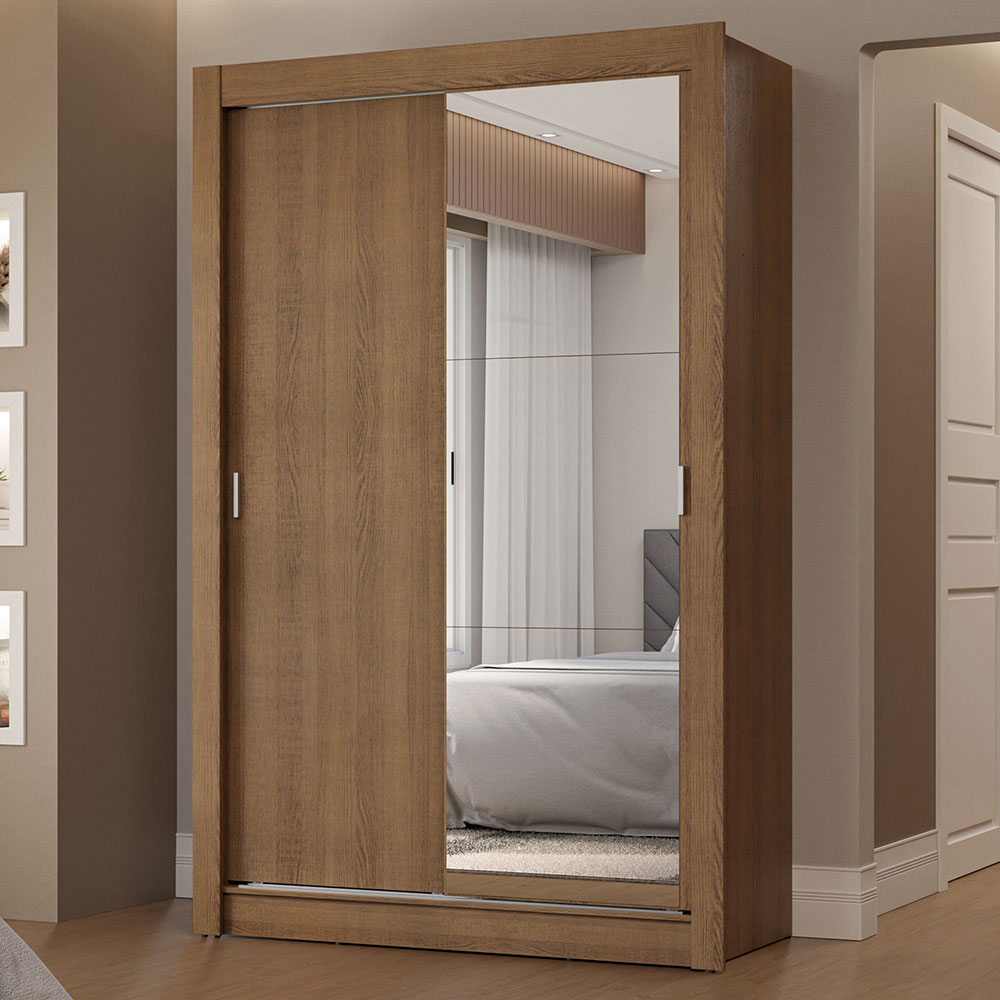 Clóset Soltero 2 Puertas Corredizas con Espejo 2 Cajones Marrón Vivare