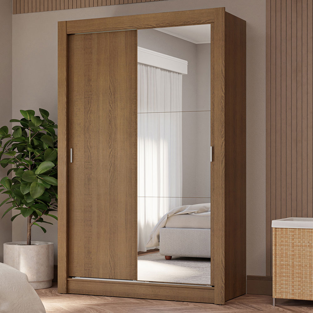 Clóset Soltero 2 Puertas Corredizas con Espejo 4 Cajones Marrón Vivare Plus