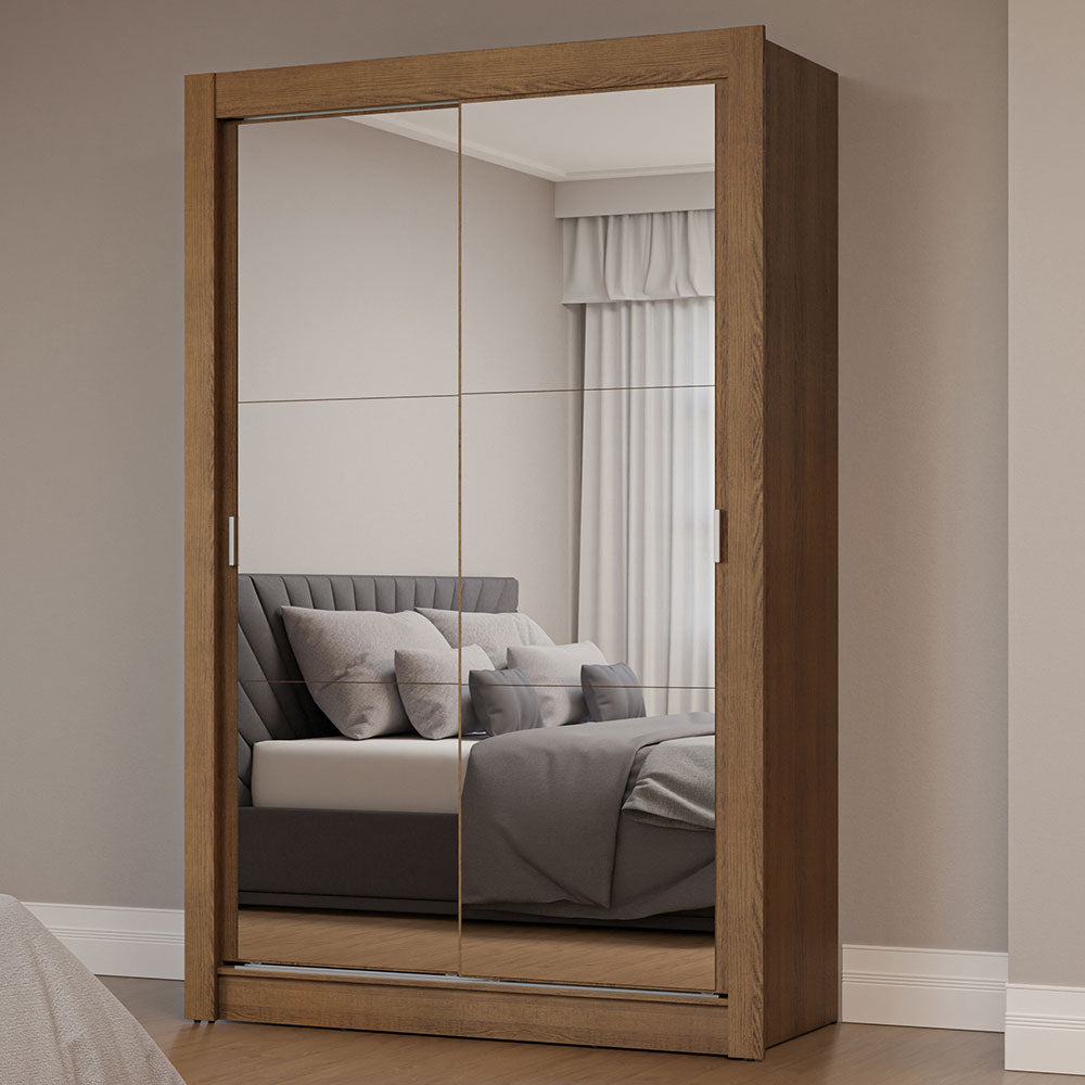 Clóset Soltero 2 Puertas Corredizas con Espejos Marrón Milano