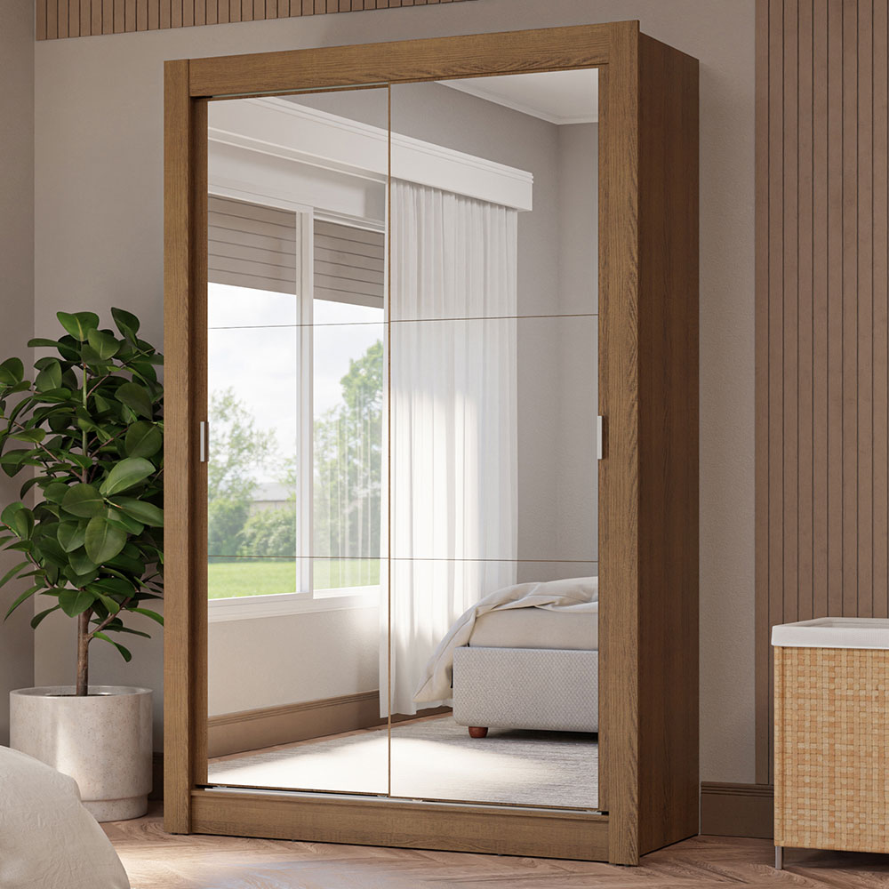 Clóset Soltero 2 Puertas Corredizas con Espejos 4 Cajones Marrón Vivare Plus