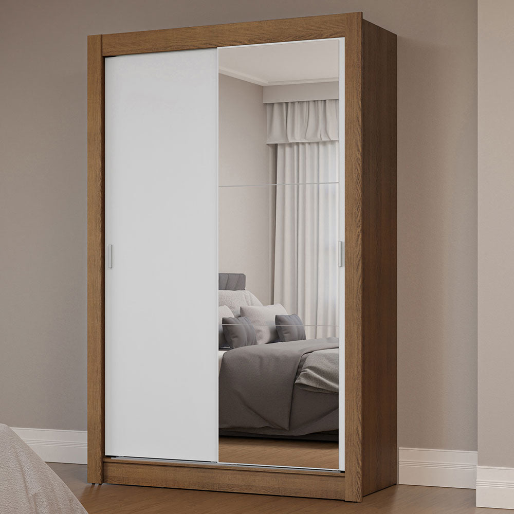 Clóset Soltero 2 Puertas Corredizas con Espejo Marrón/Blanco Milano