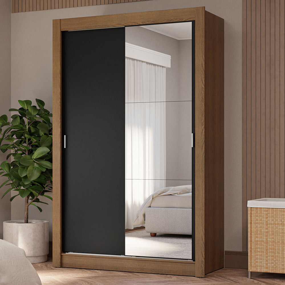 Clóset Soltero 2 Puertas Corredizas con Espejo 4 Cajones Marrón/Negro Vivare Plus