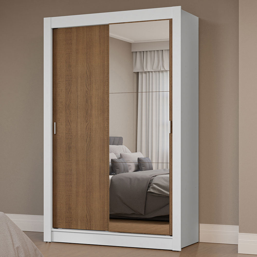 Clóset Soltero 2 Puertas Corredizas con Espejo Blanco/Marrón Milano