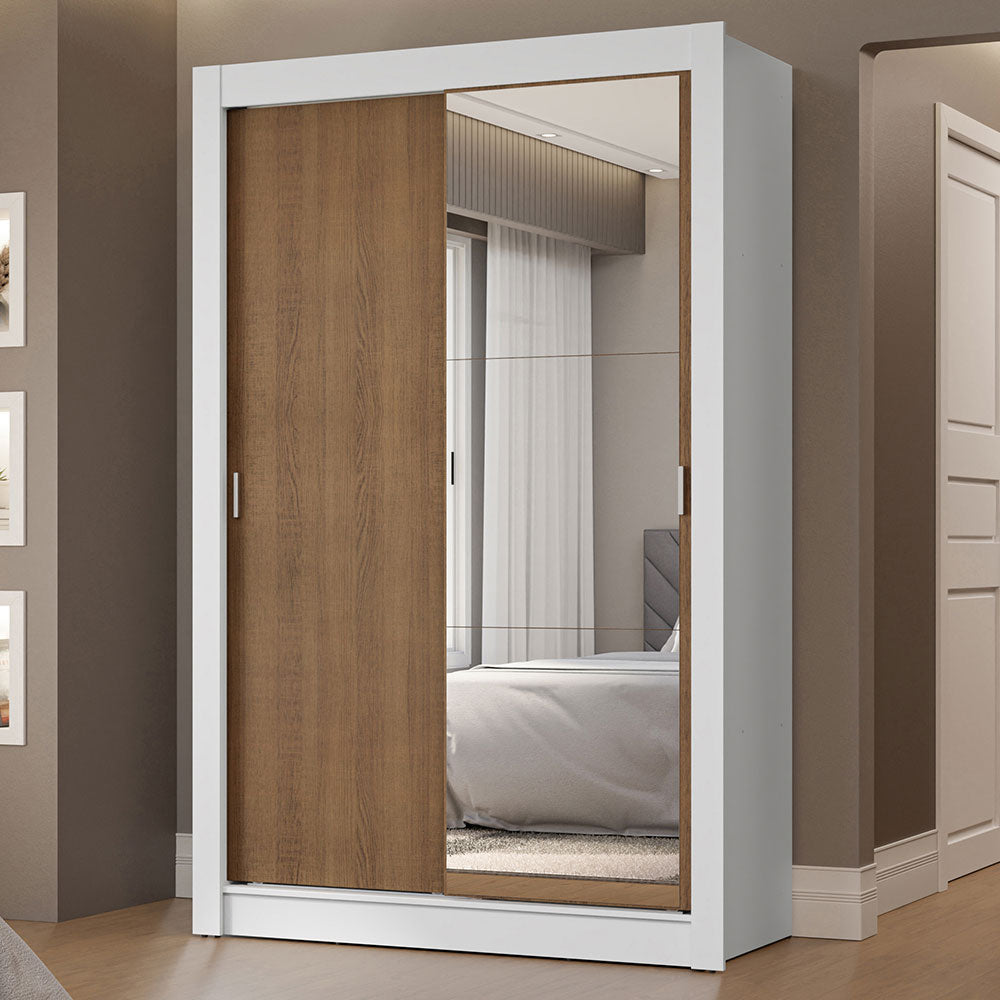 Clóset Soltero 2 Puertas Corredizas con Espejo 2 Cajones Blanco/Marrón Vivare