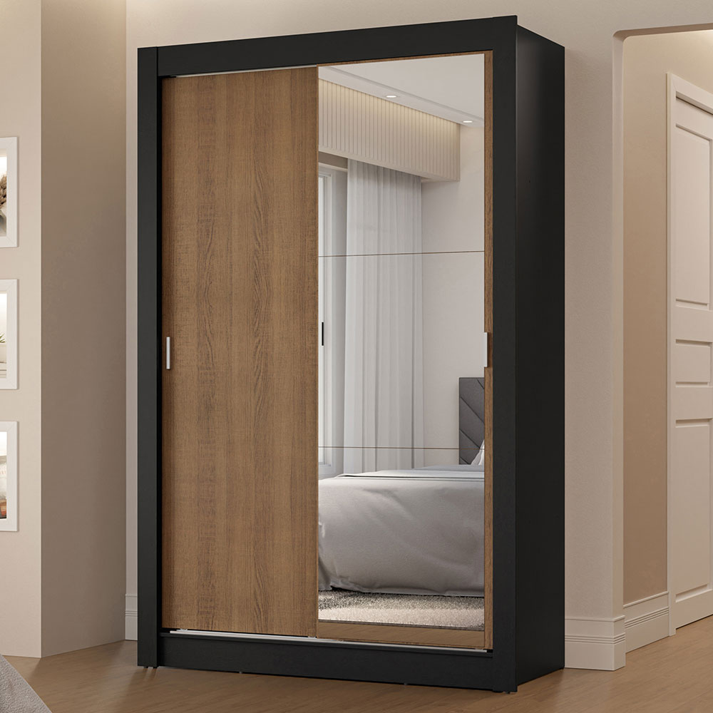 Clóset Soltero 2 Puertas Corredizas con Espejo 2 Cajones Negro/Marrón Vivare