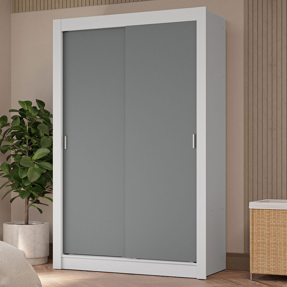 Clóset Soltero 2 Puertas Corredizas 4 Cajones Blanco/Gris Vivare Plus