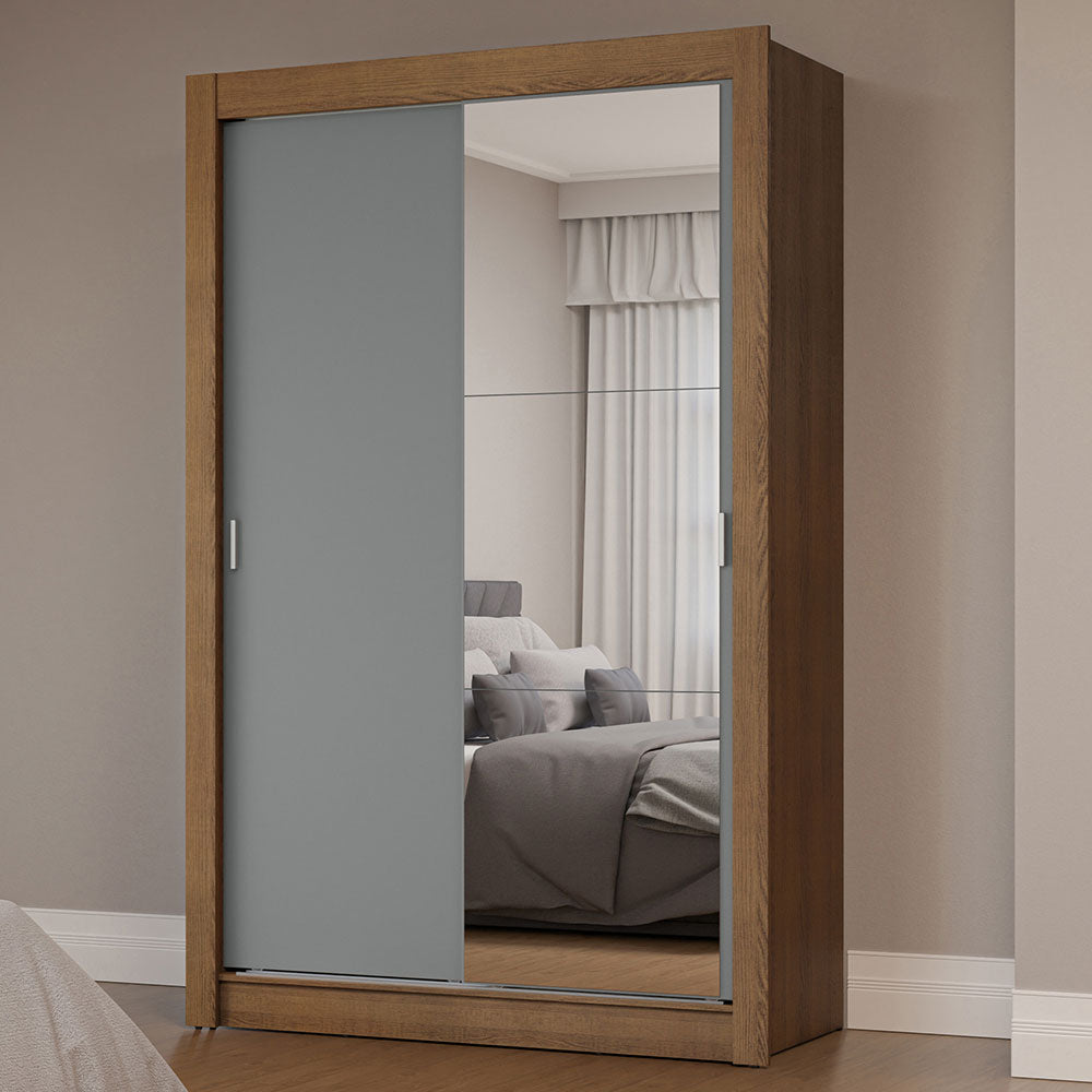 Clóset Soltero 2 Puertas Corredizas con Espejo Marrón/Gris Milano