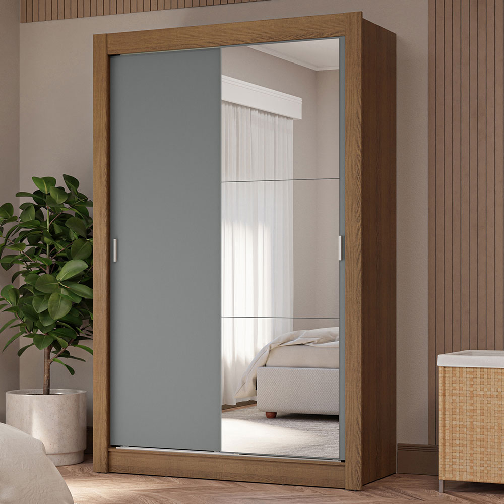 Clóset Soltero 2 Puertas Corredizas con Espejo 4 Cajones Marrón/Gris Vivare Plus