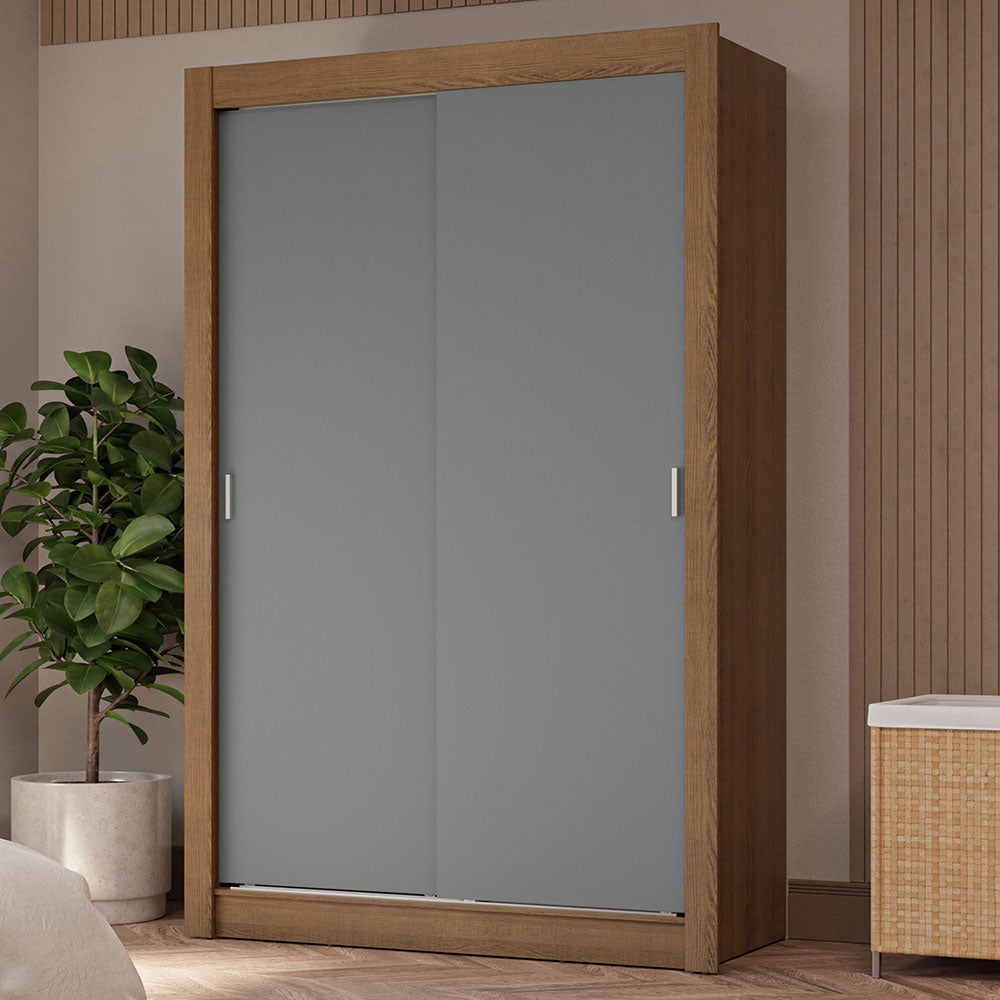 Clóset Soltero 2 Puertas Corredizas 4 Cajones Marrón/Gris Vivare Plus