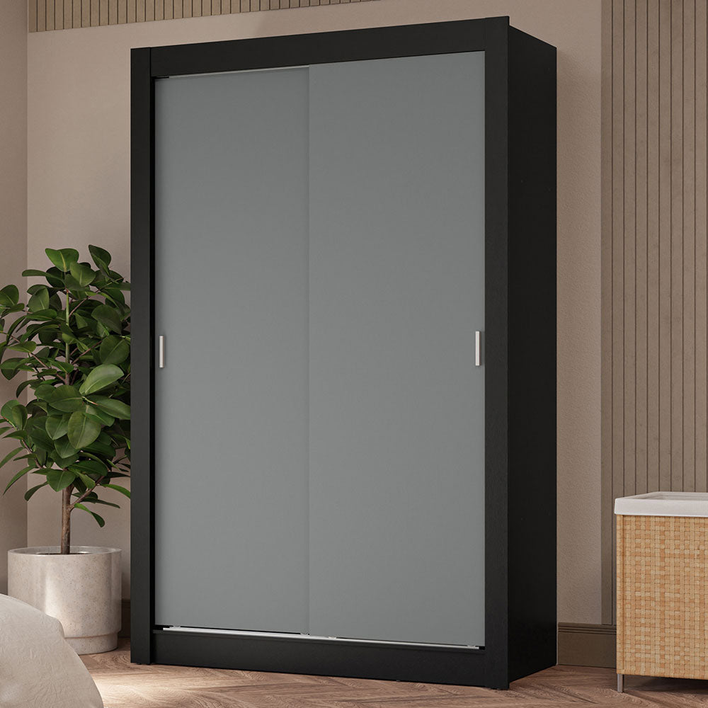 Clóset Soltero 2 Puertas Corredizas 4 Cajones Negro/Gris Vivare Plus