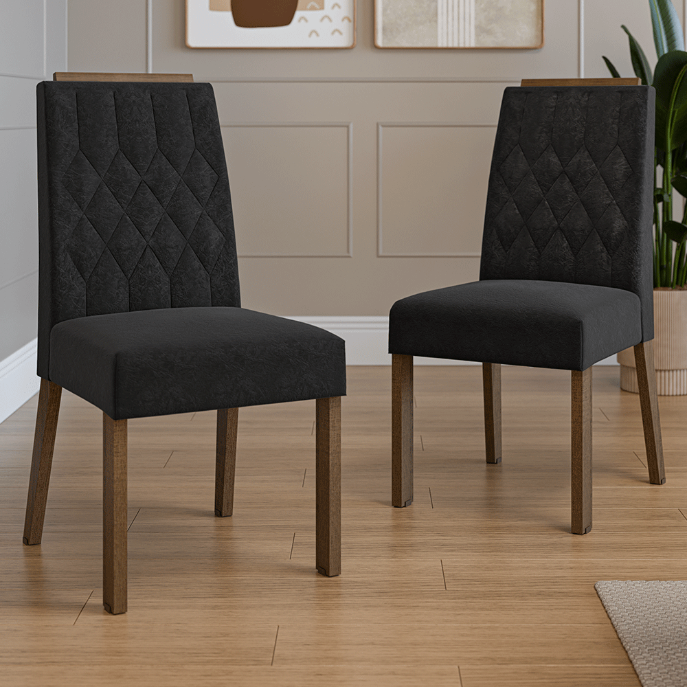 Combo 2 Sillas de Comedor 4256 con Detalle Amaderado Marrón/Oxford Madesa