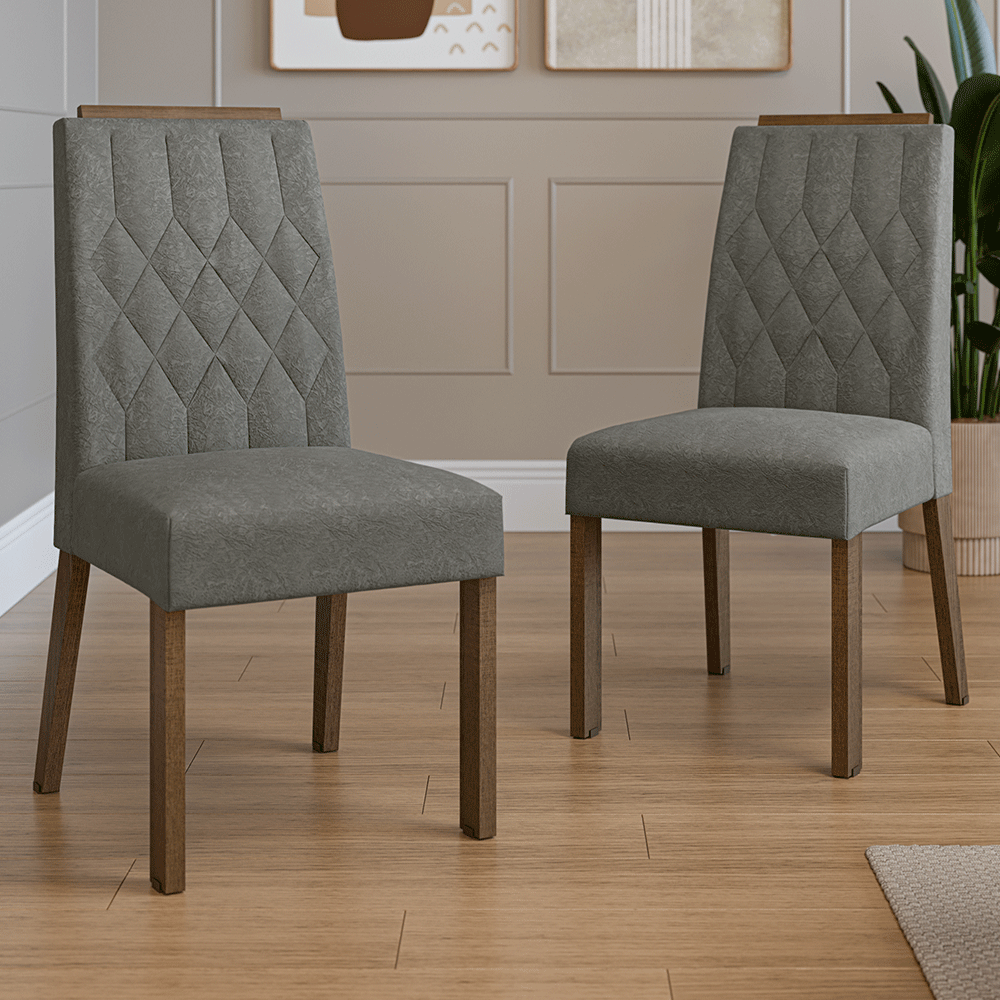 Combo 2 Sillas de Comedor 4256 con Detalle Amaderado Marrón/Silver Madesa