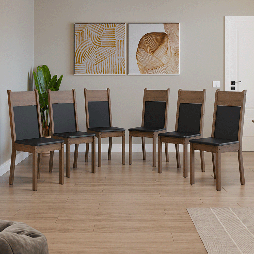 Kit 6 Sillas de Comedor Marrón/Negro 4280