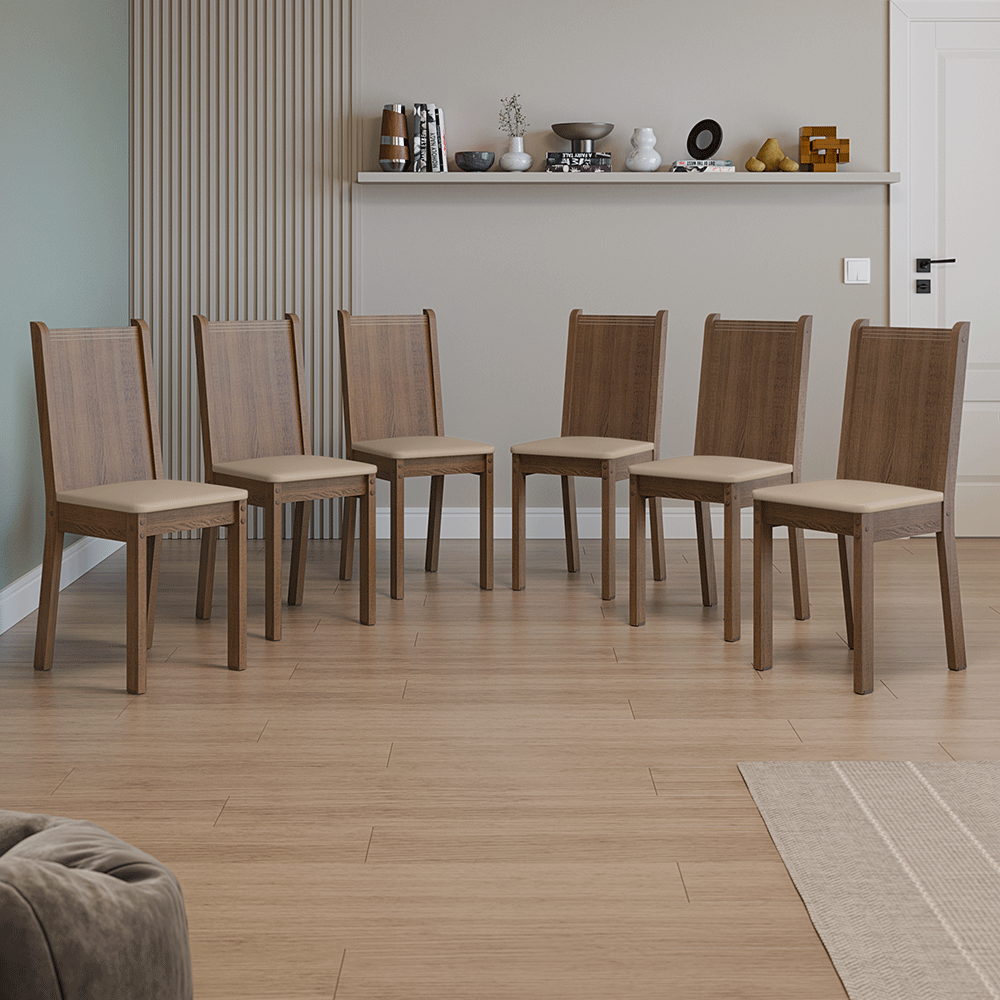 Juego de 6 Sillas 4290 Marrón/Sintético Beige