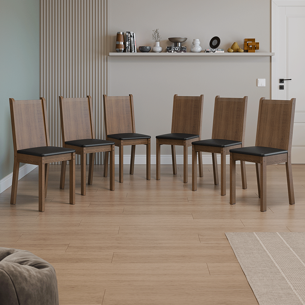 Juego de 6 Sillas para Comedor 4290 Marrón/Crema/Negro