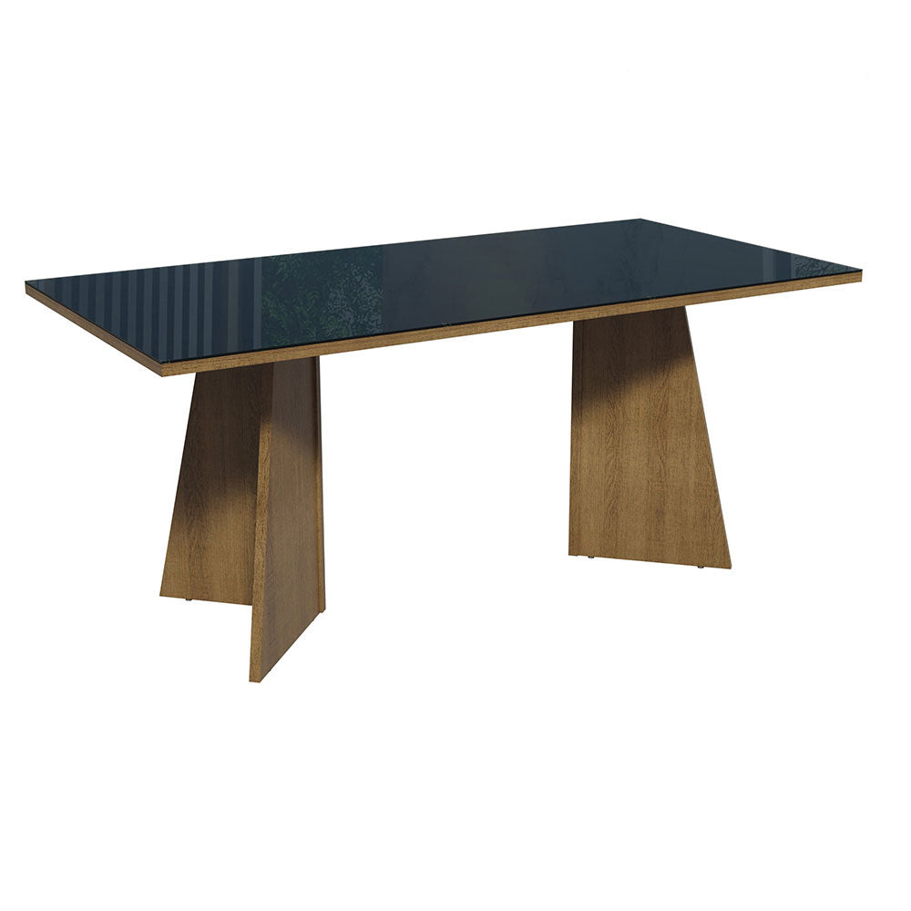 Mesa de Comedor Rectangular con Encimera de Vidrio Marrón/Negro 5388