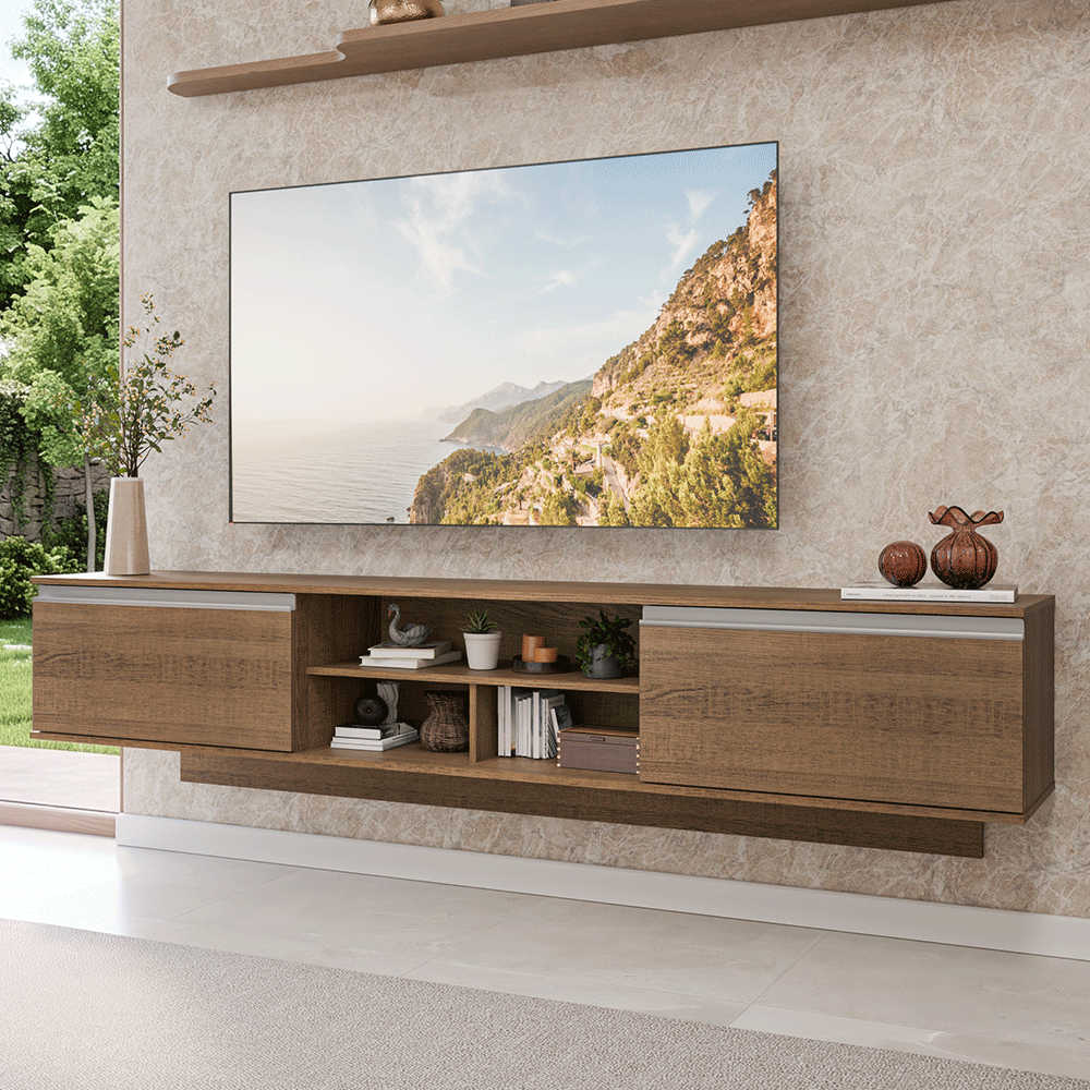 Mueble para TV Suspendido hasta 80 Pulgadas 218 cm 2 Puertas Marrón Glamy Madesa