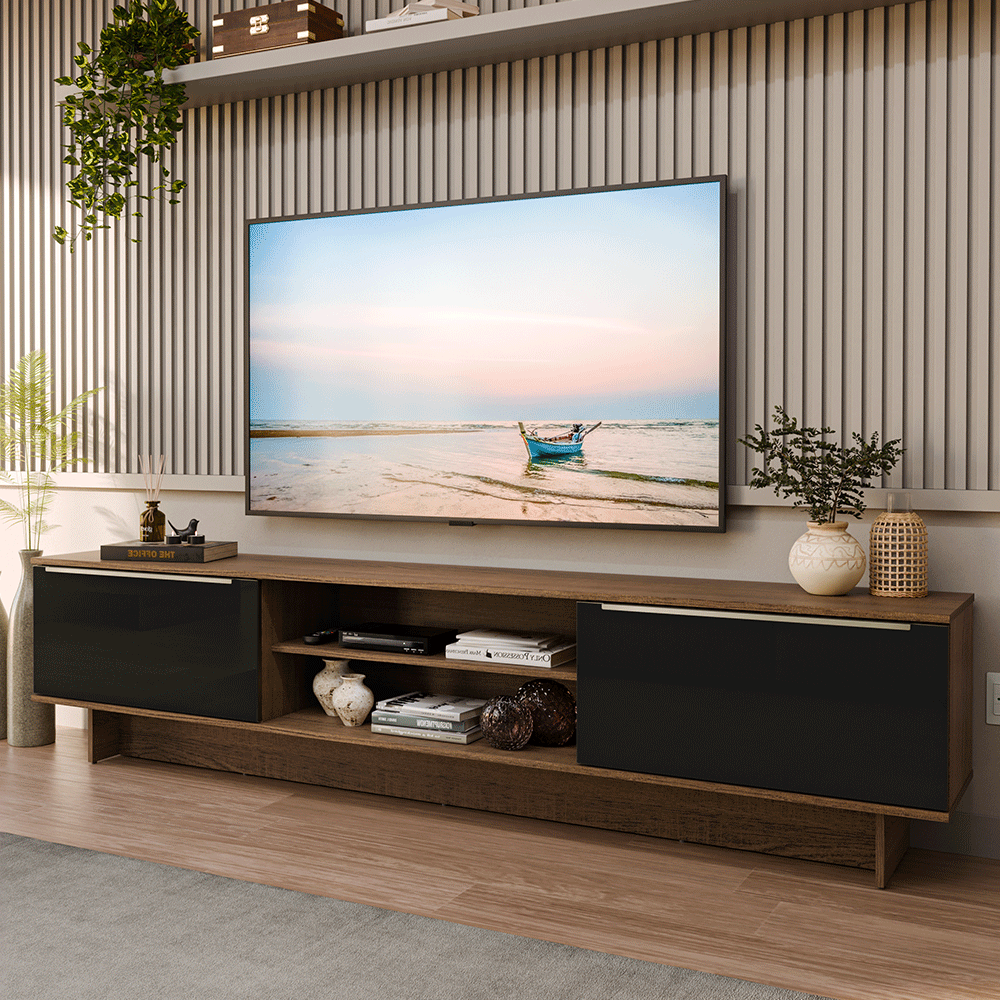 Mueble para TV hasta 80 Pulgadas 218 cm 2 Puertas Marrón/Negro Lux Madesa