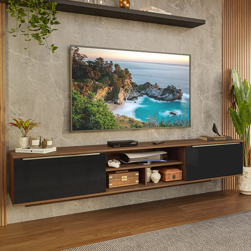 Mueble para TV Suspendido hasta 80 Pulgadas 218 cm 2 Puertas Marrón/Negro Lux Madesa