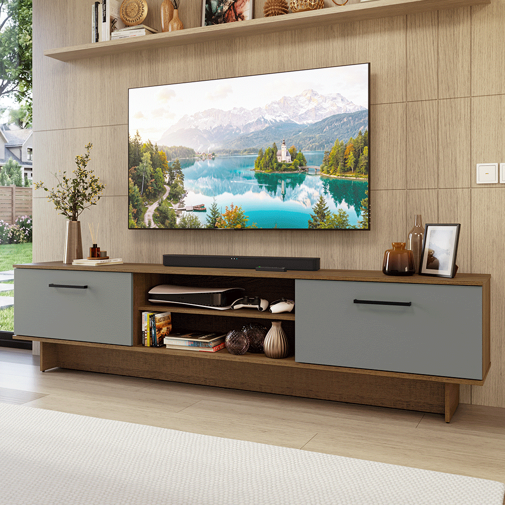 Mueble para TV hasta 80 Pulgadas 218 cm 2 Puertas Marrón/Gris Agata Madesa