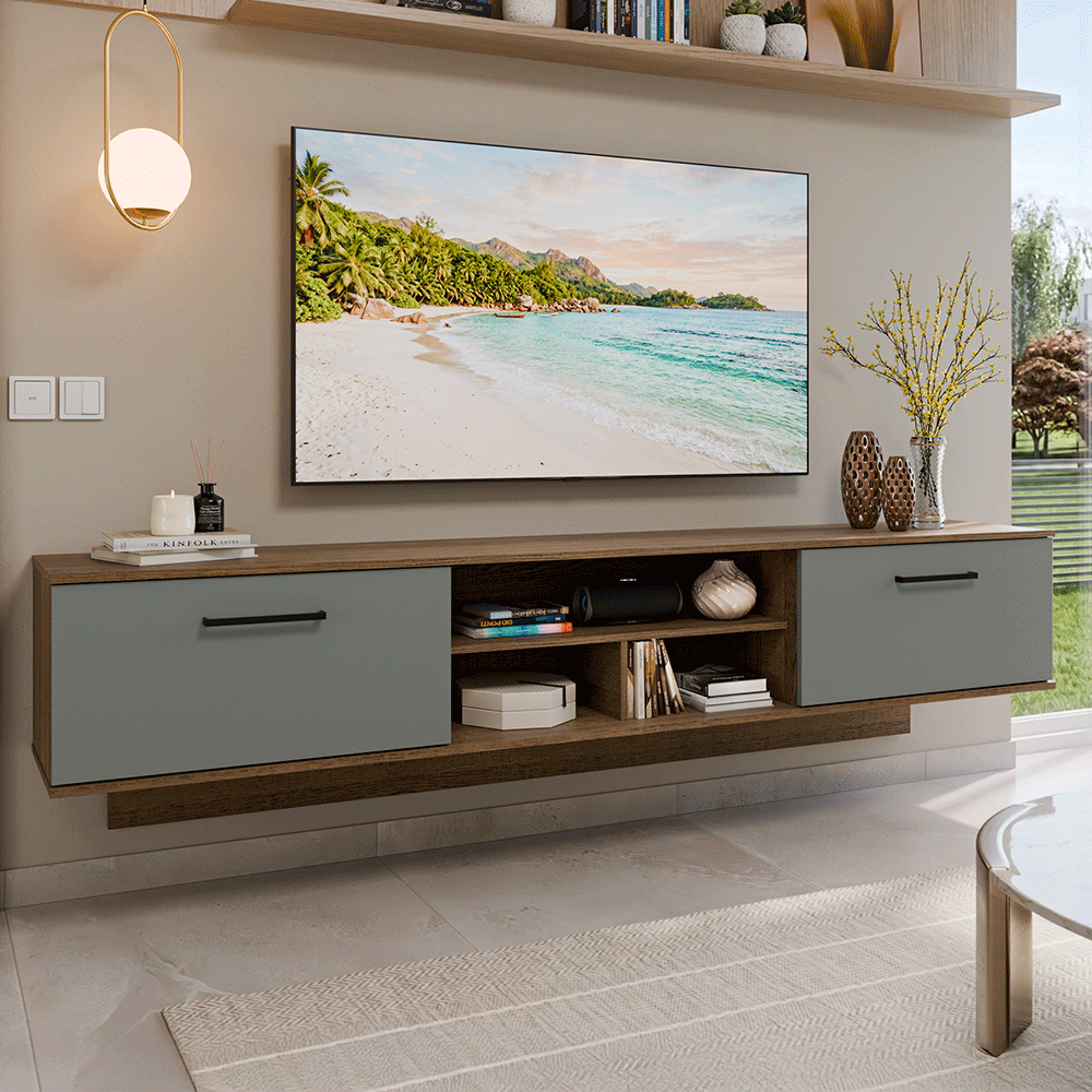 Mueble para TV Suspendido hasta 80 Pulgadas 218 cm 2 Puertas Marrón/Gris Agata Madesa