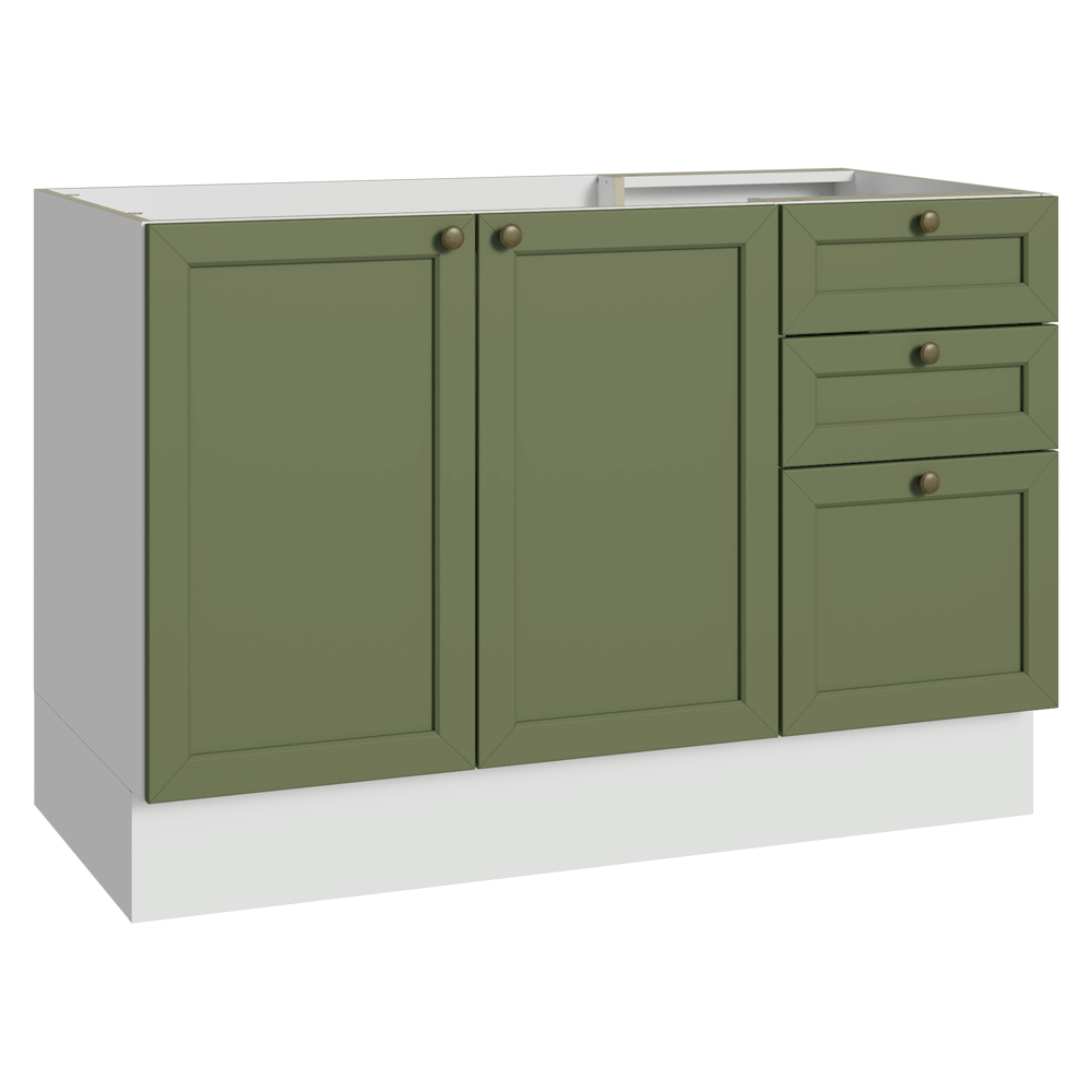 Gabinete Bajo para Fregadero 120 x 60 cm 2 Puertas 3 Cajones (Sin encimera) Blanco/Verde Vik Madesa