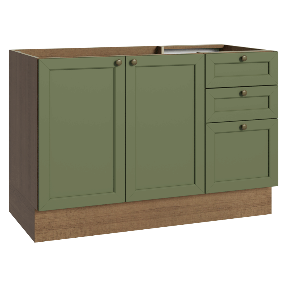 Gabinete Bajo para Fregadero 120 x 60 cm 2 Puertas 3 Cajones (Sin encimera) Marrón/Verde Vik Madesa