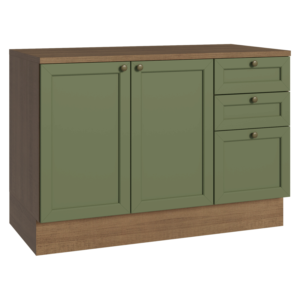 Gabinete Bajo de Cocina 120 x 60 cm 2 Puertas 3 Cajones (Con Encimera) Marrón/Verde Vik Madesa