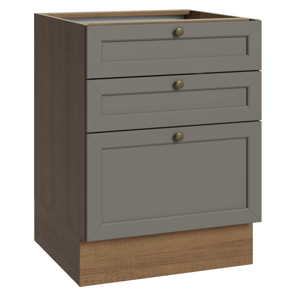 Gabinete Bajo de Cocina 60 x 60 cm 3 Cajones (Sin encimera) Marrón/Gris Vik Madesa