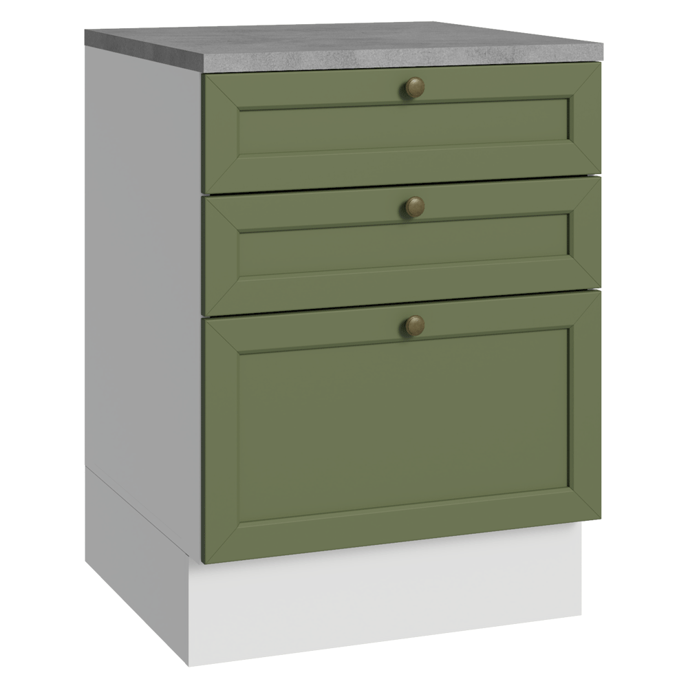 Gabinete Bajo de Cocina 60 x 60 cm 3 Cajones (Con Encimera) Blanco/Verde Vik Madesa