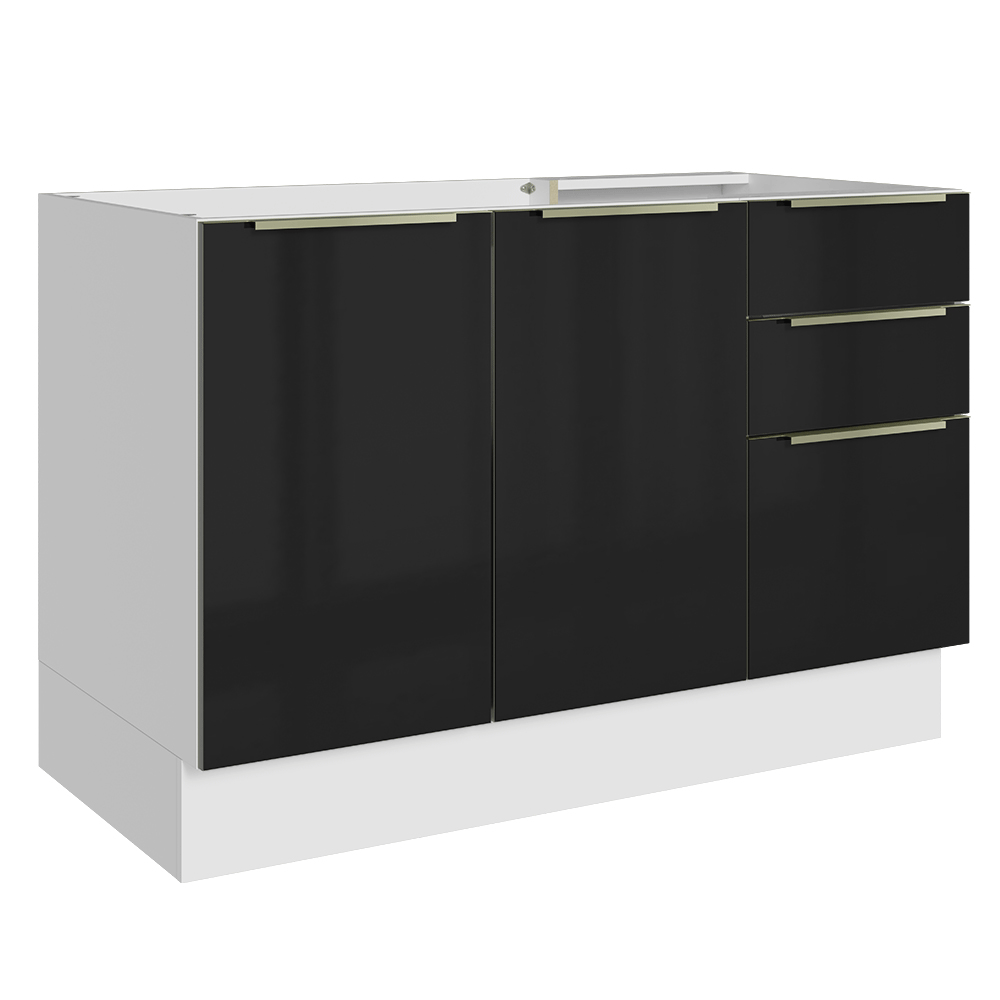 Gabinete Bajo para Fregadero 120 cm 2 Puertas 3 Cajones (Sin Encimera) Blanco/Negro Lux Madesa