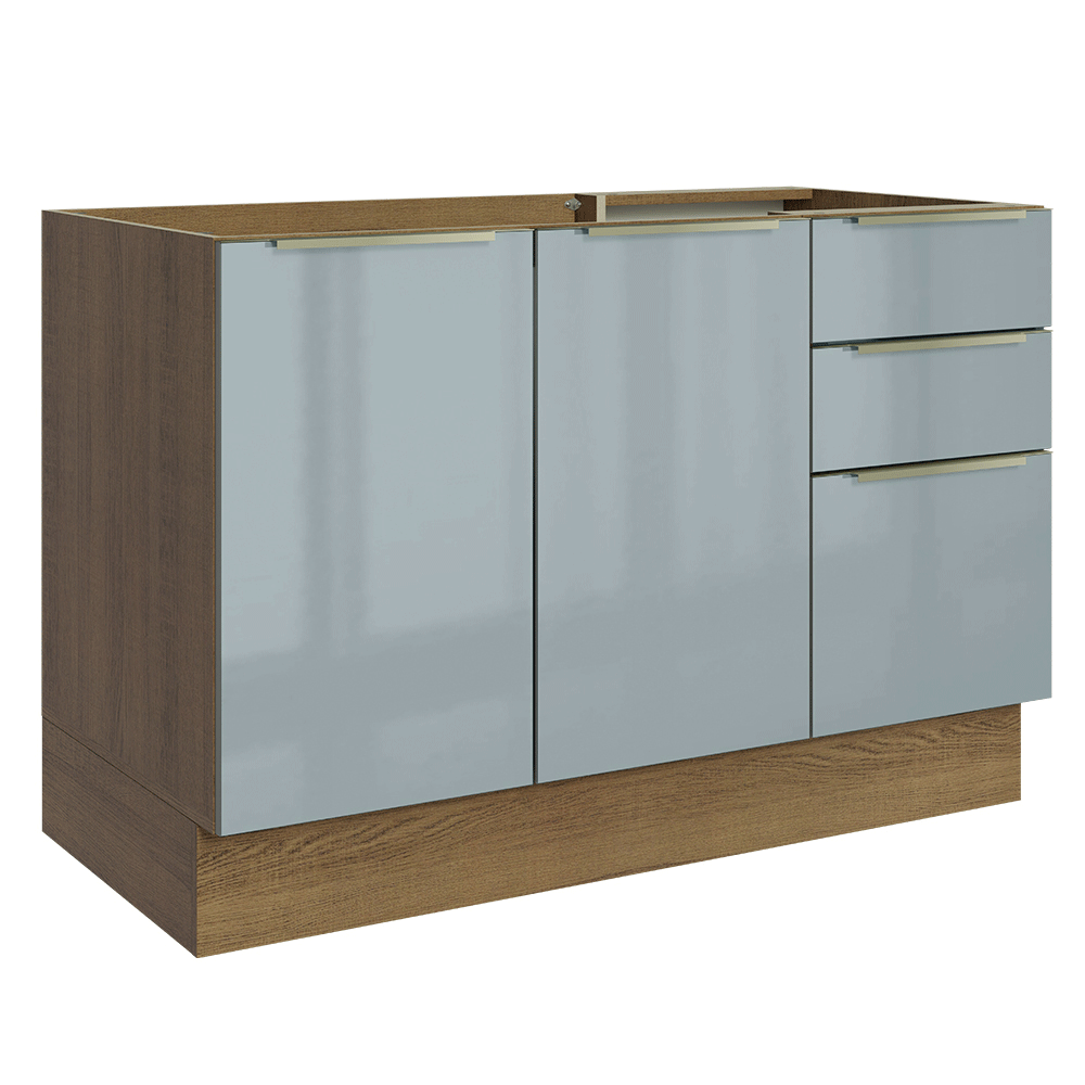 Gabinete Bajo para Fregadero 120 cm 2 Puertas 3 Cajones (Sin Encimera) Marrón/Gris Lux Madesa