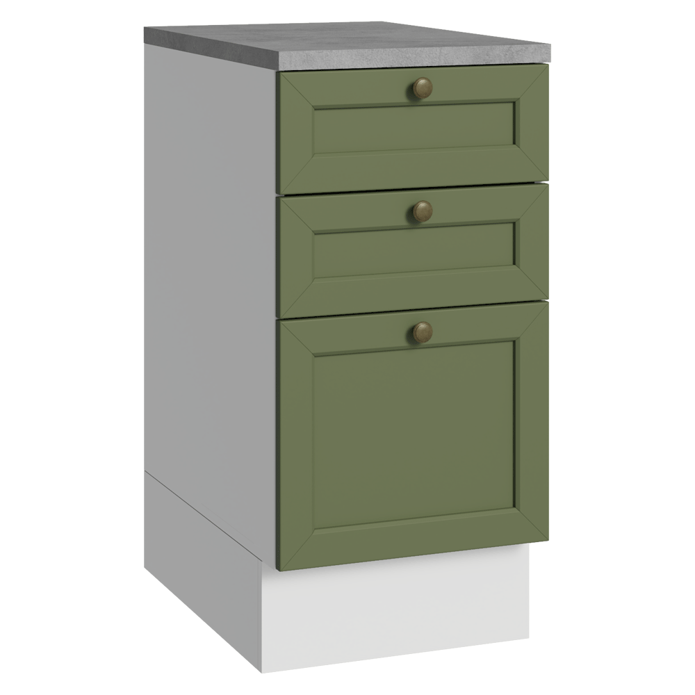 Gabinete Bajo de Cocina 40 cm 3 Cajones Blanco/Verde Vik Madesa