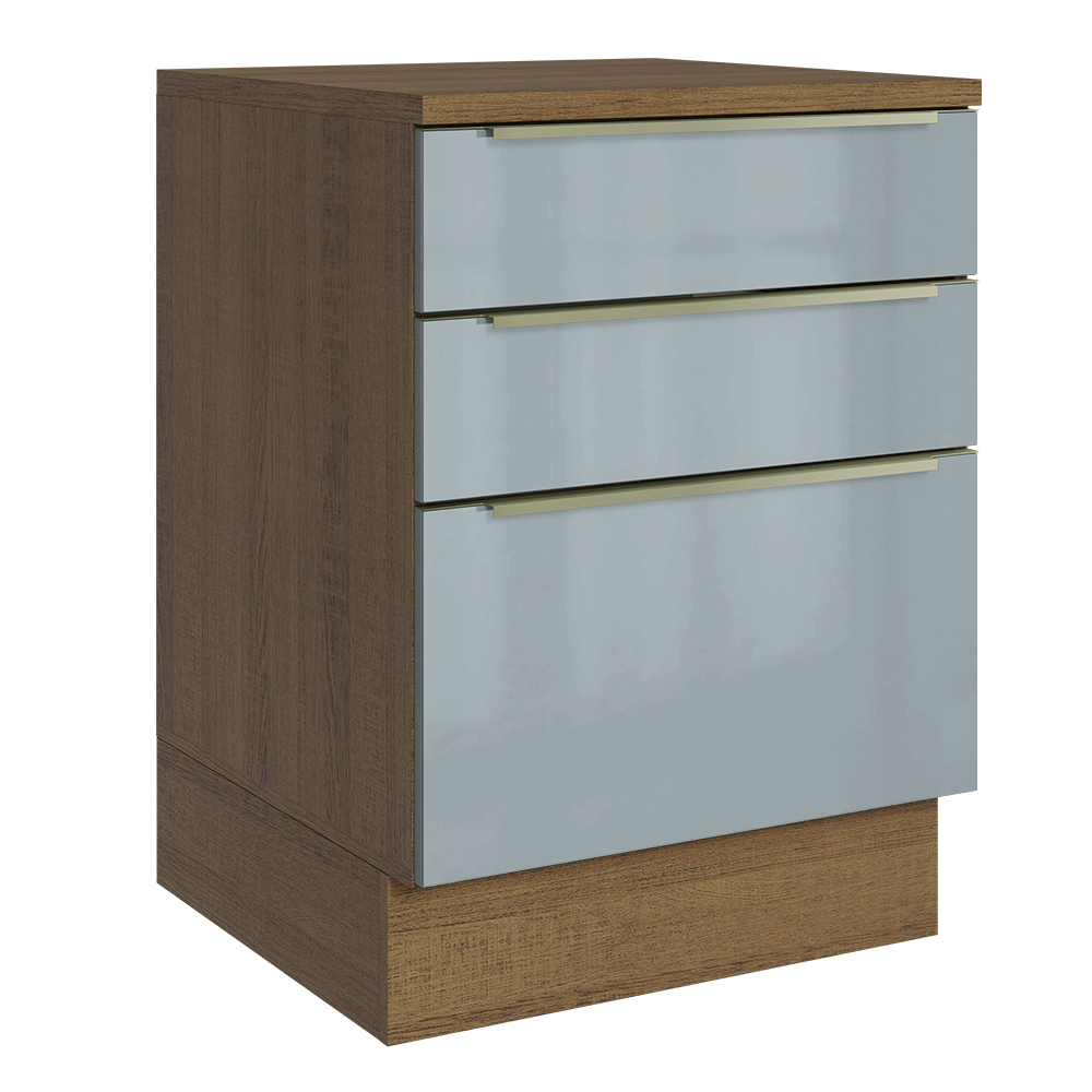 Gabinete Bajo de Cocina 60 cm 3 Cajones Marrón/Gris Lux Madesa