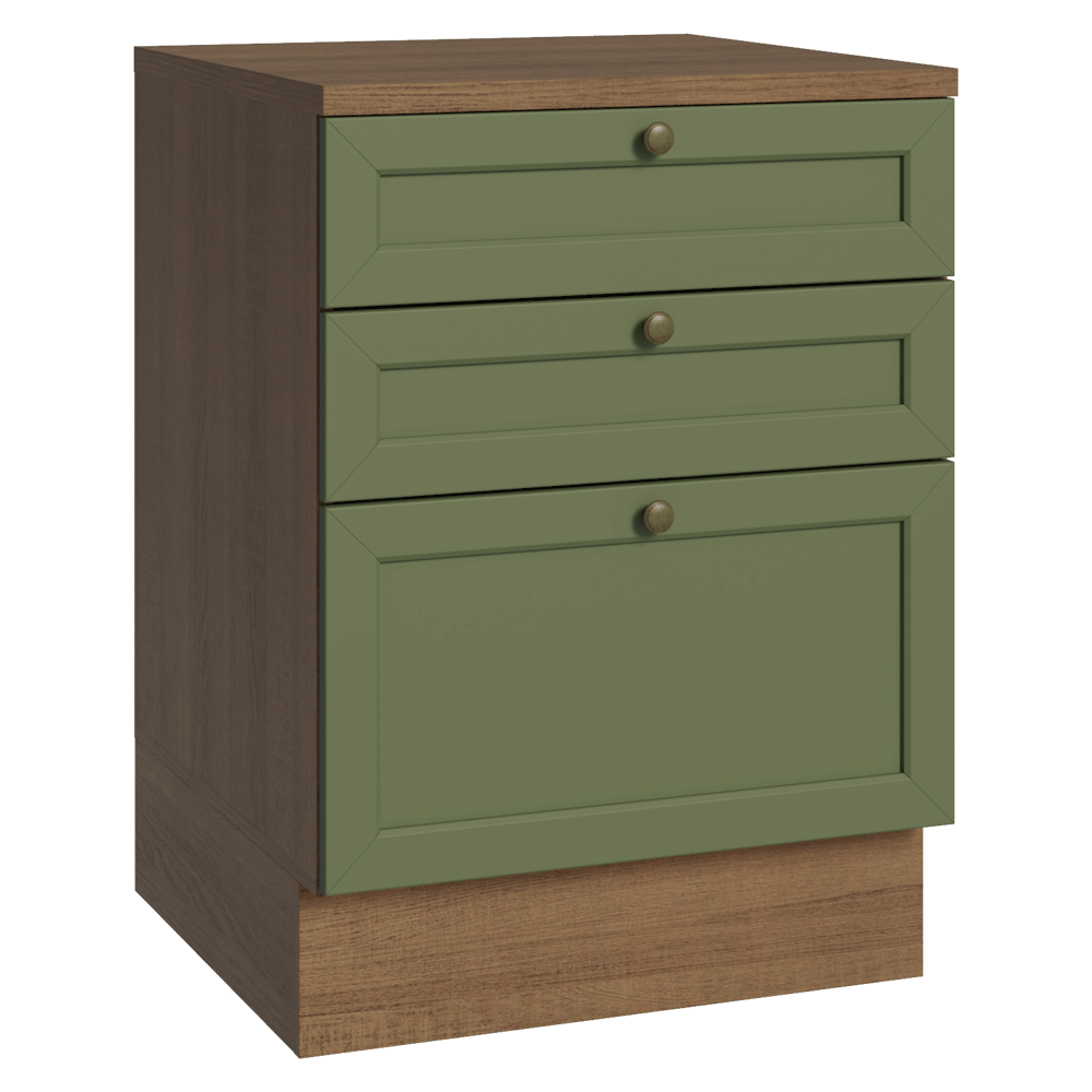 Gabinete Bajo de Cocina 60 cm 3 Cajones Marrón/Verde Vik Madesa