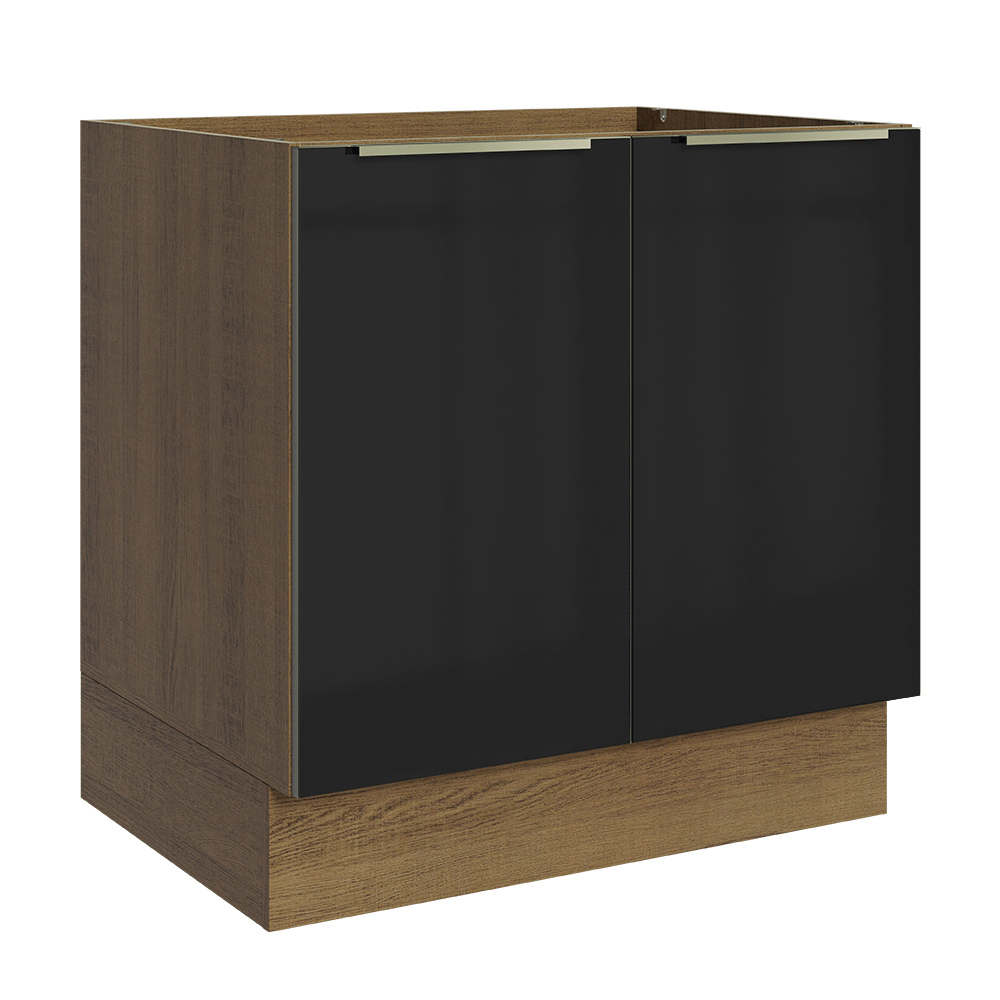 Gabinete Bajo de Cocina 80 cm 2 Puertas (Sin Encimera) Marrón/Negro Lux Madesa