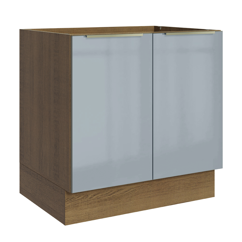 Gabinete Bajo de Cocina 80 cm 2 Puertas (Sin Encimera) Marrón/Gris Lux Madesa