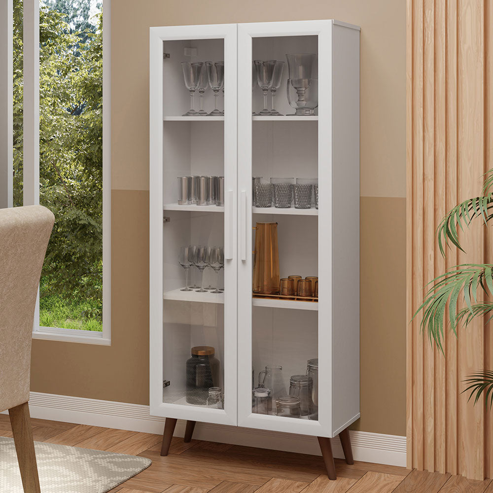 Mueble de Cocina Vitrina 70cm 2 Puertas de Vidrio con Patas Blanco/Marrón Madesa