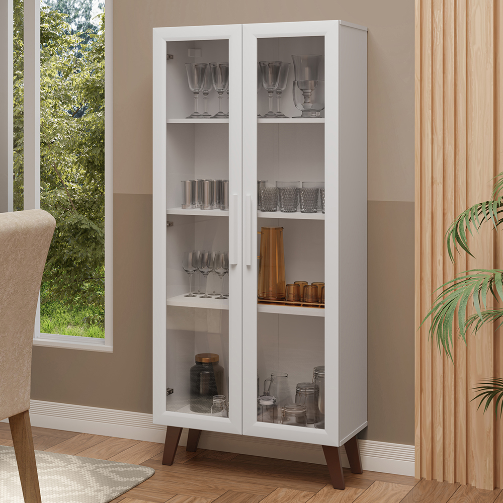 Vitrina 70 cm 2 Puertas de Vidrio con Patas Trapecio Blanco/Marrom Madesa
