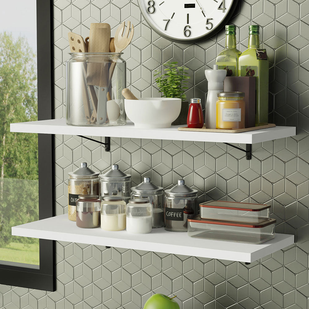 Kit 2 Repisas de Cocina 80 cm con Soporte Metálico Blanco