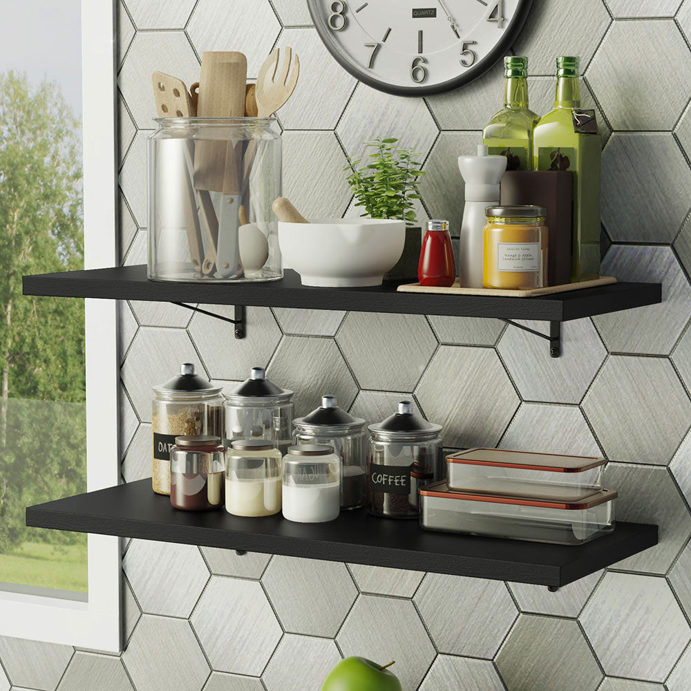 Kit 2 Repisas de Cocina 80 cm con Soporte Metálico Negro