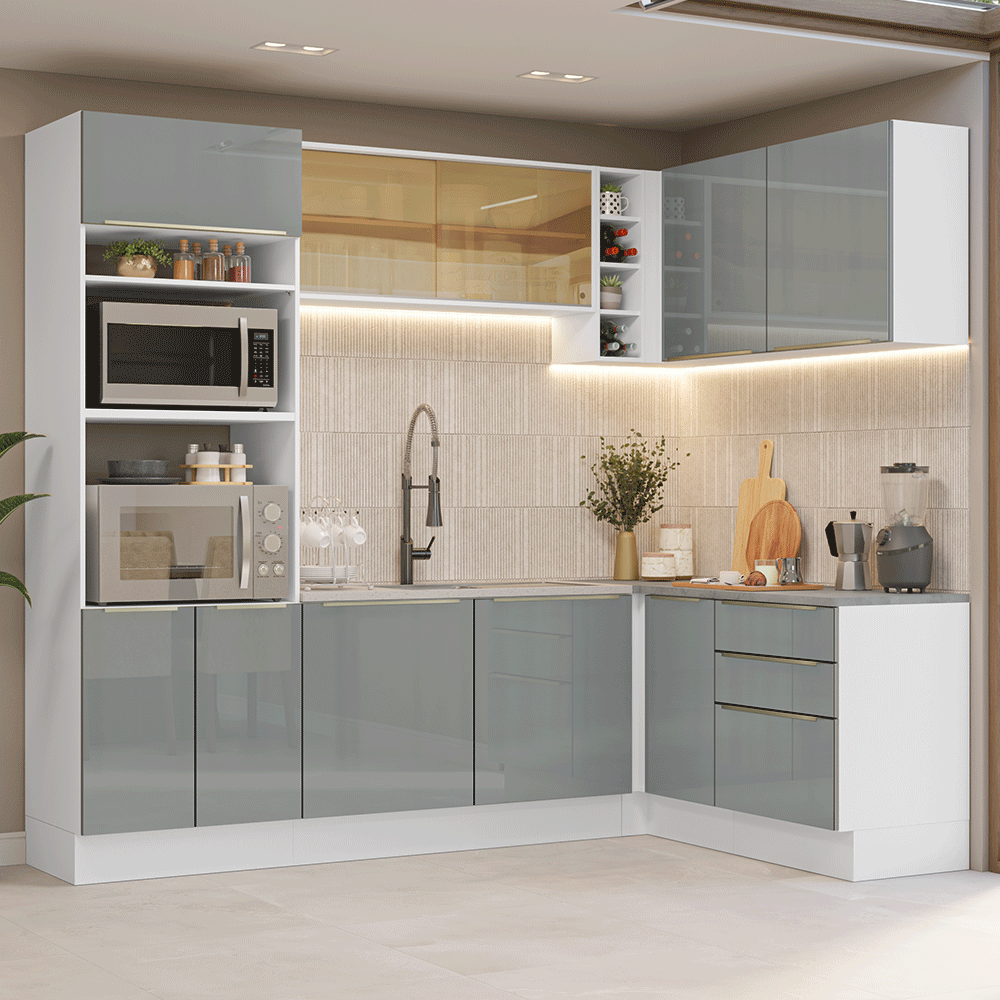 Cocina Integrale Esquinera 399 cm Blanco/Gris Lux Madesa 01
