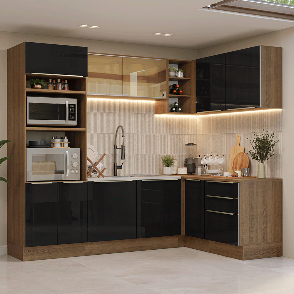 Cocina Integrale Esquinera 416 x 60 cm Marrón/Negro Lux Madesa 01