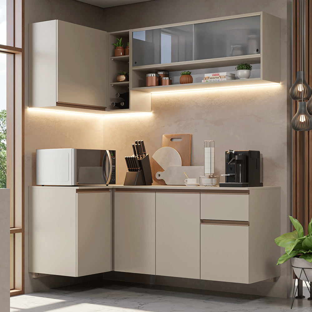 Cocina Integral Esquinera 265 cm sin Patas Crema Nice 03